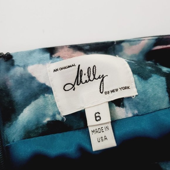 Milly Skirt Italian Fabric Teal Floral Bow Detail Abstract Pencil 6 - Picture 8 of 11